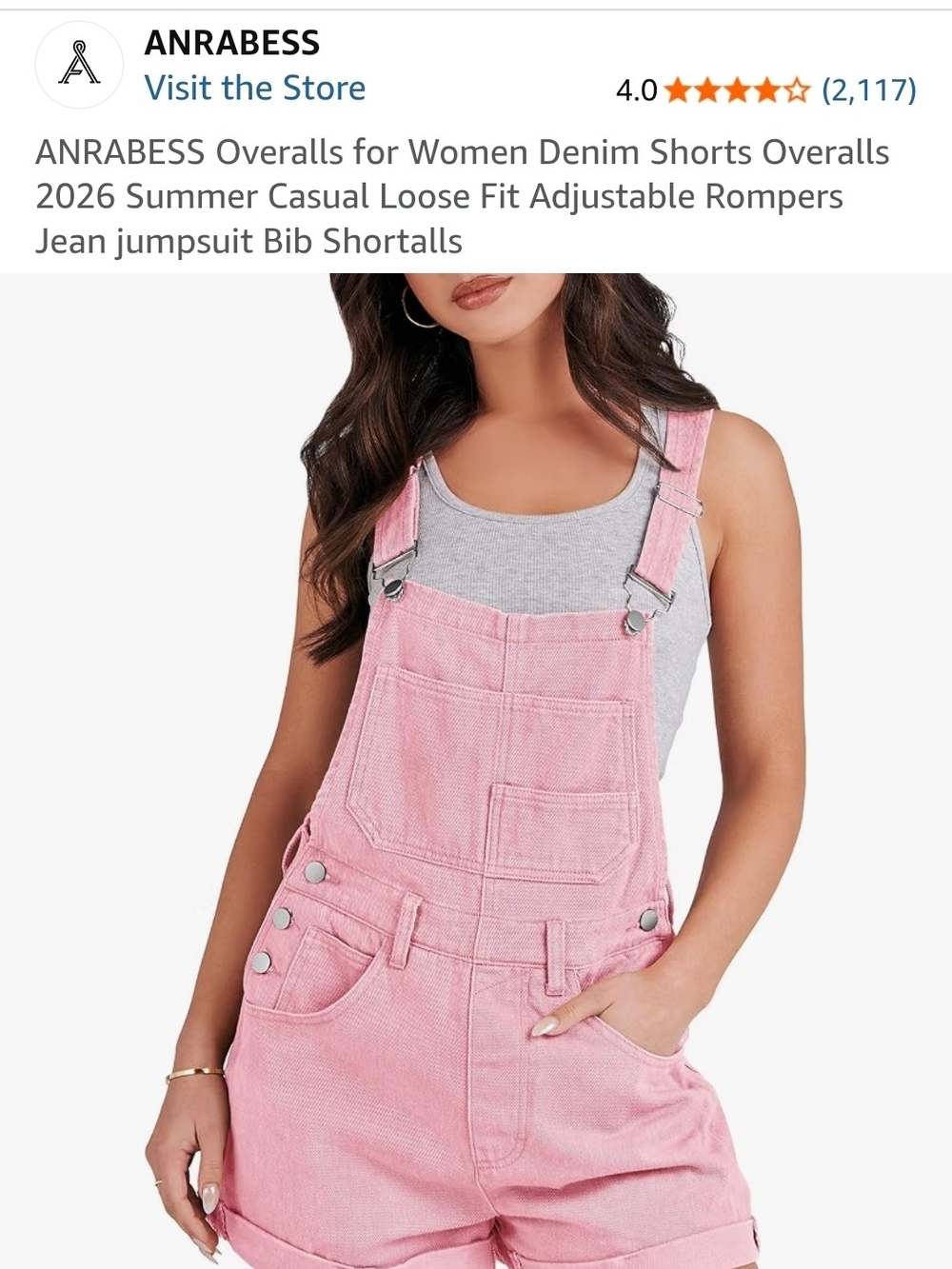 ANRABESS Pink Denim Short Overalls for Women